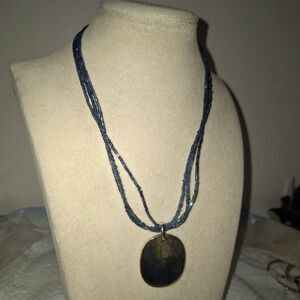 Abalone Pendant Beaded Choker Necklace Layered Beachy Boho Hippie Chic